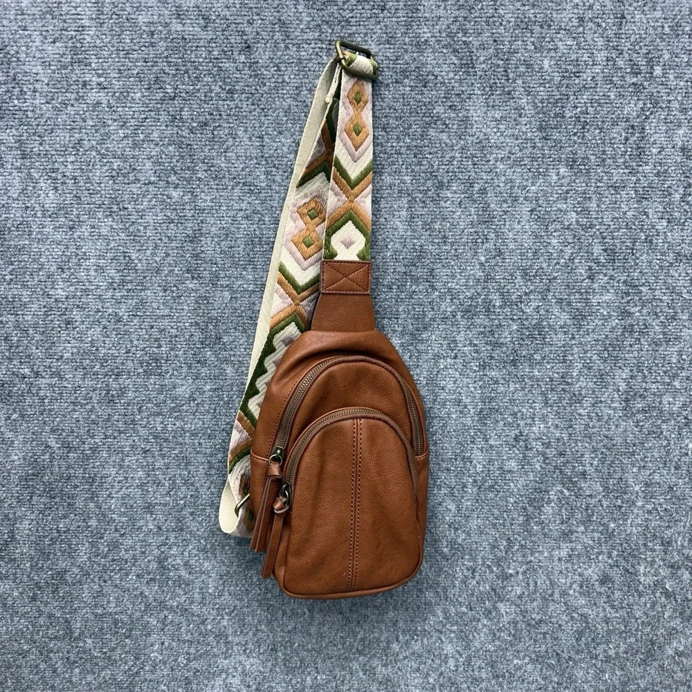 Sonoma shoulder sling bag brown Zip adjustable geometric strap crossover